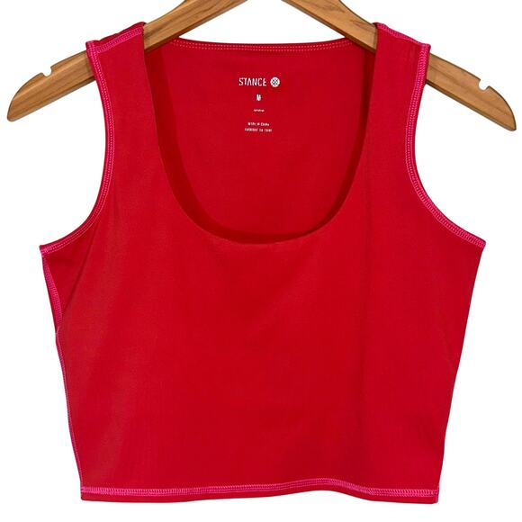 Stance Happenings Red Pink Scoop Neck Crop Top Size Medium - Picture 2 of 9